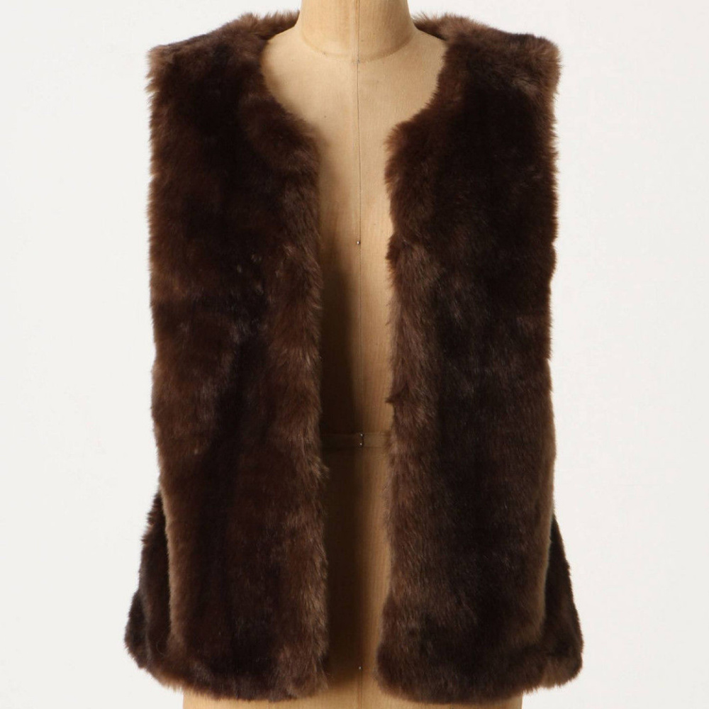 Anthropologie Boho Brown Faux Fur Vest By Sanctuary, side pockets, size L nwt